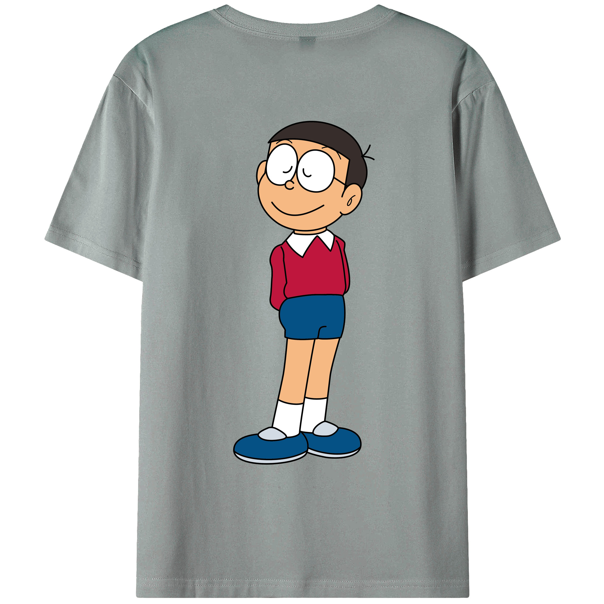 （画像用） ドラえもん 野比 のび太 Doraemon Nobita Nobi 綿100％ メンズ半袖Tシャツ（バックプリント） 通気性